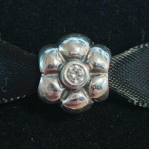 Authentic Pandora Retired Silver Flower CZ Charm 790185CZ Sterling Silver